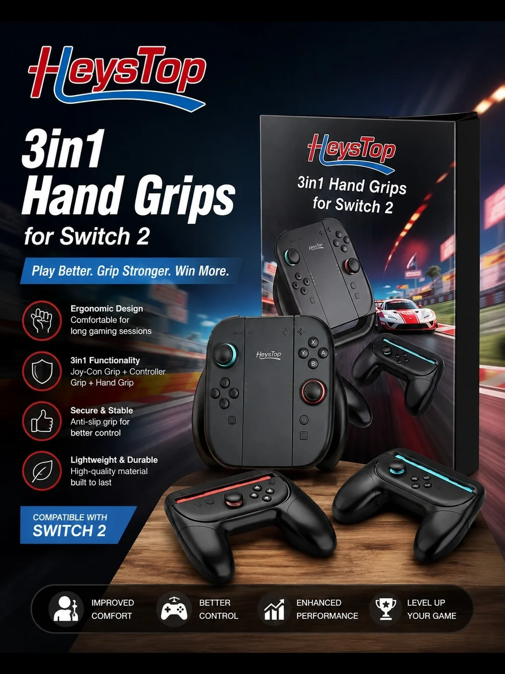 Black 3-in-1 Hand Grips for Switch 2